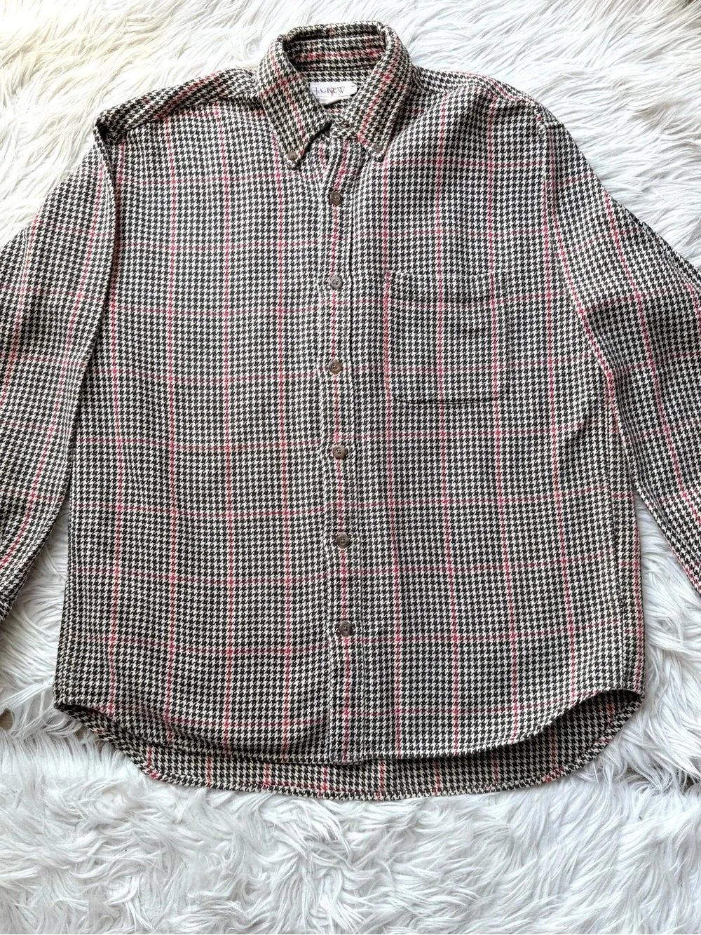 Vintage Oarsman J.Crew Men M Houndstooth Windowpane Button Down Shirt Cotton 90s